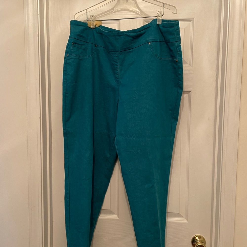 Turquoise color, no rips or tears , not faded